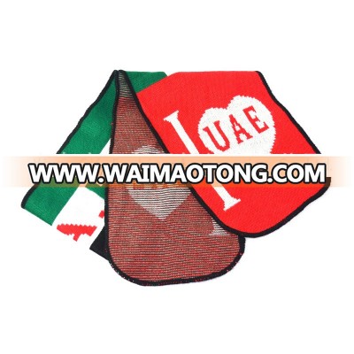 Wholesale national day uae acrylic OEM I LOVE UAE national flag KNIT scarf