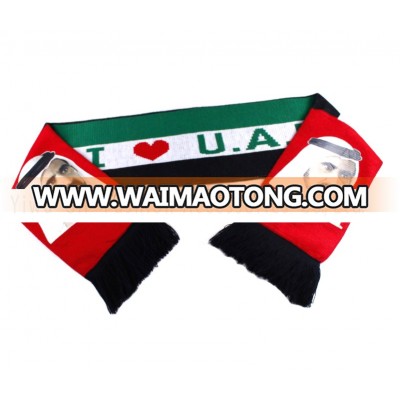 Promotional UAE Acrylic sport fan custom football knitted scarf